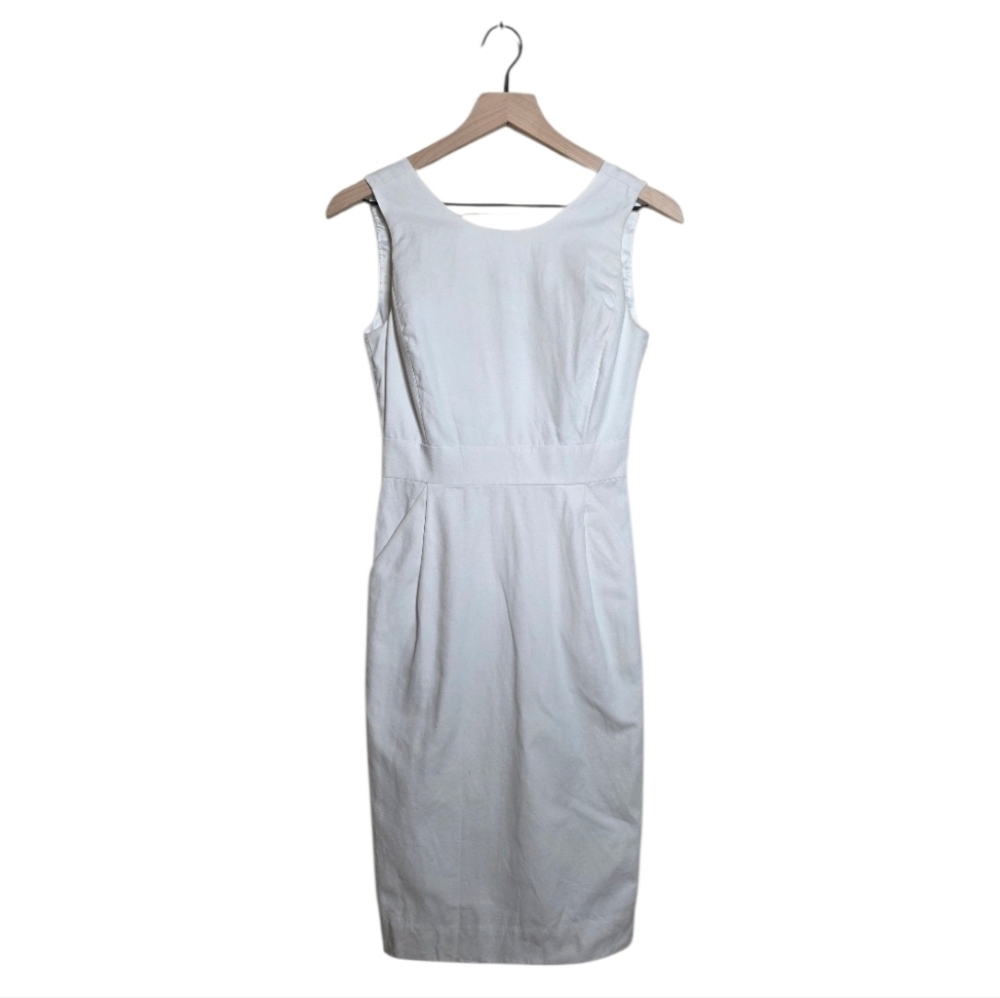 J.Crew White Cotton Linen Blend Sleeveless Bow Back Sheath Dress Size 0 - Picture 4 of 17